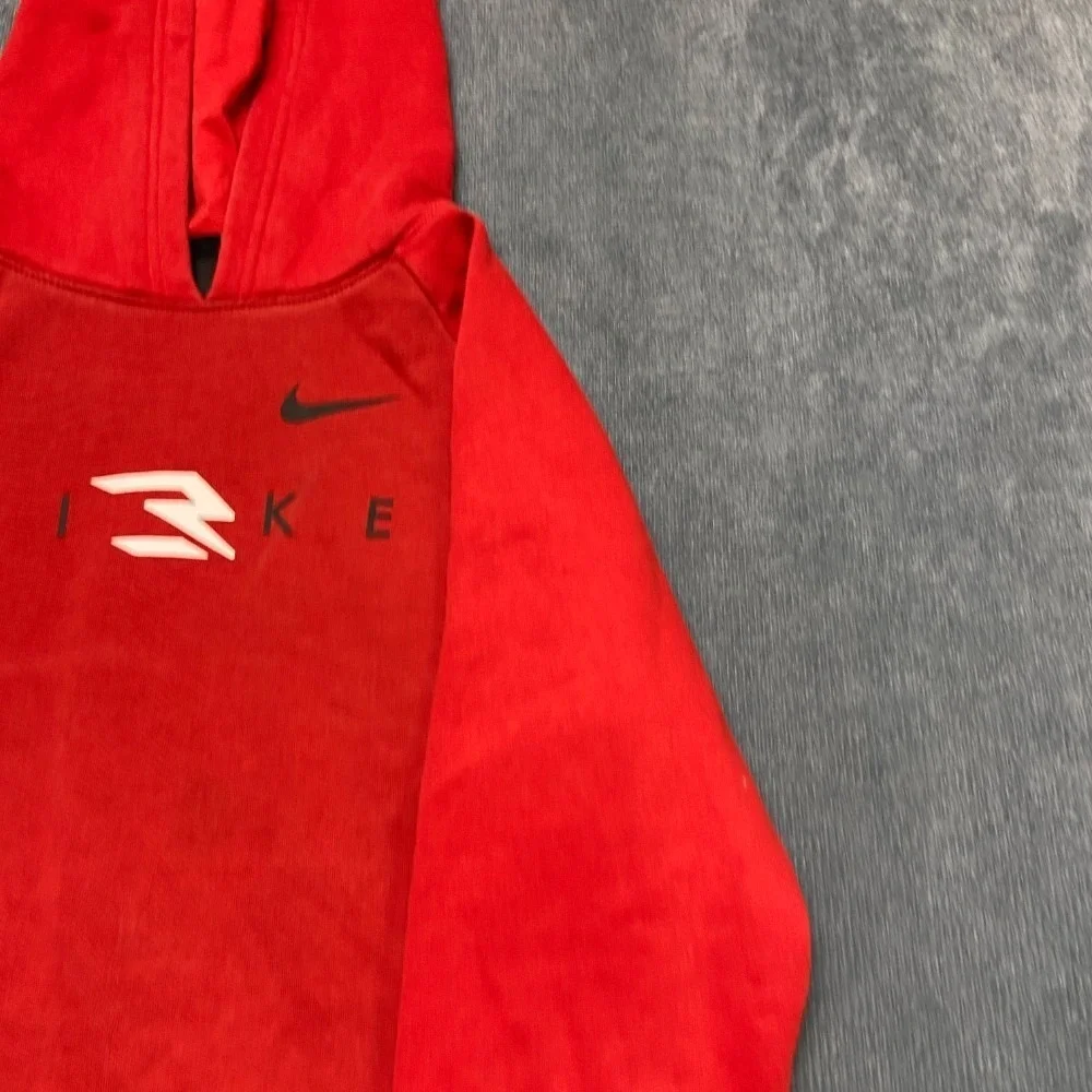Nike 3Brand Hoodie Boys XL 13-15Yrs Red Fleece Lined Raglan Sleeve Pullover